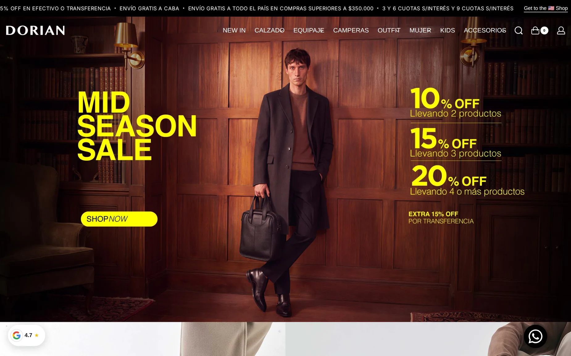 Home de Dorian Argentina con el hero de campaña Mid Season Sale.