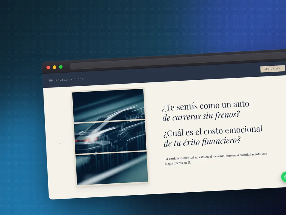 Screenshot de la landing page Trading Mind de Romina Gaudiano.